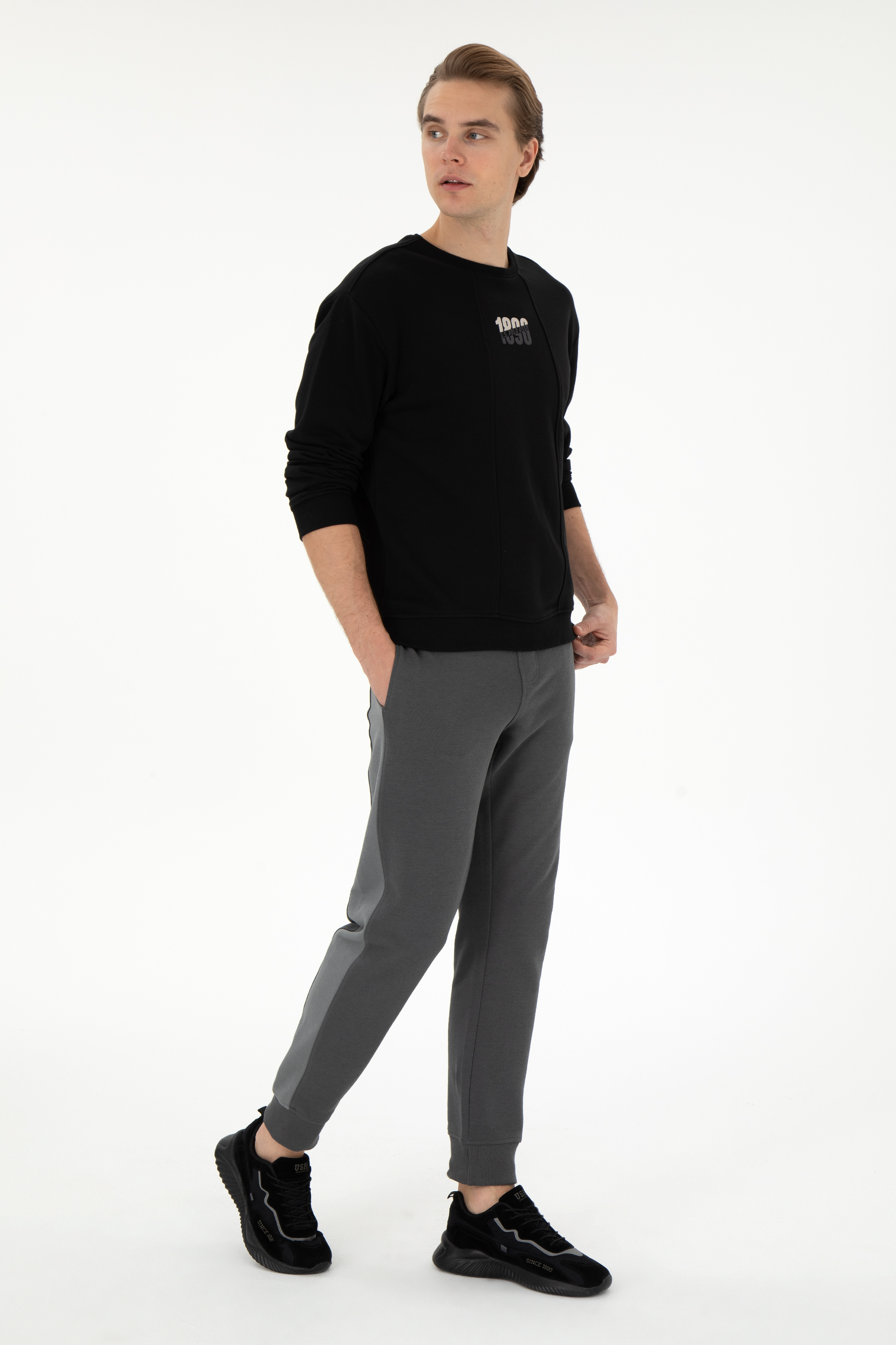 Erkek Comfort Fit Bisiklet Yaka Siyah Sweatshirt - Image 4