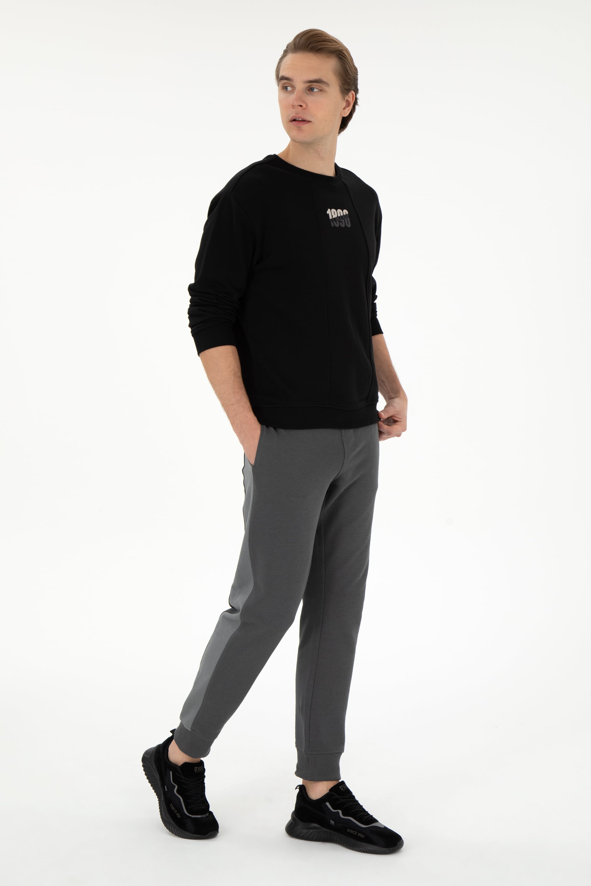 Erkek Comfort Fit Bisiklet Yaka Siyah Sweatshirt