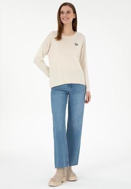 Kadın Krem Melanj Bisiklet Yaka Kazak - 50297132022