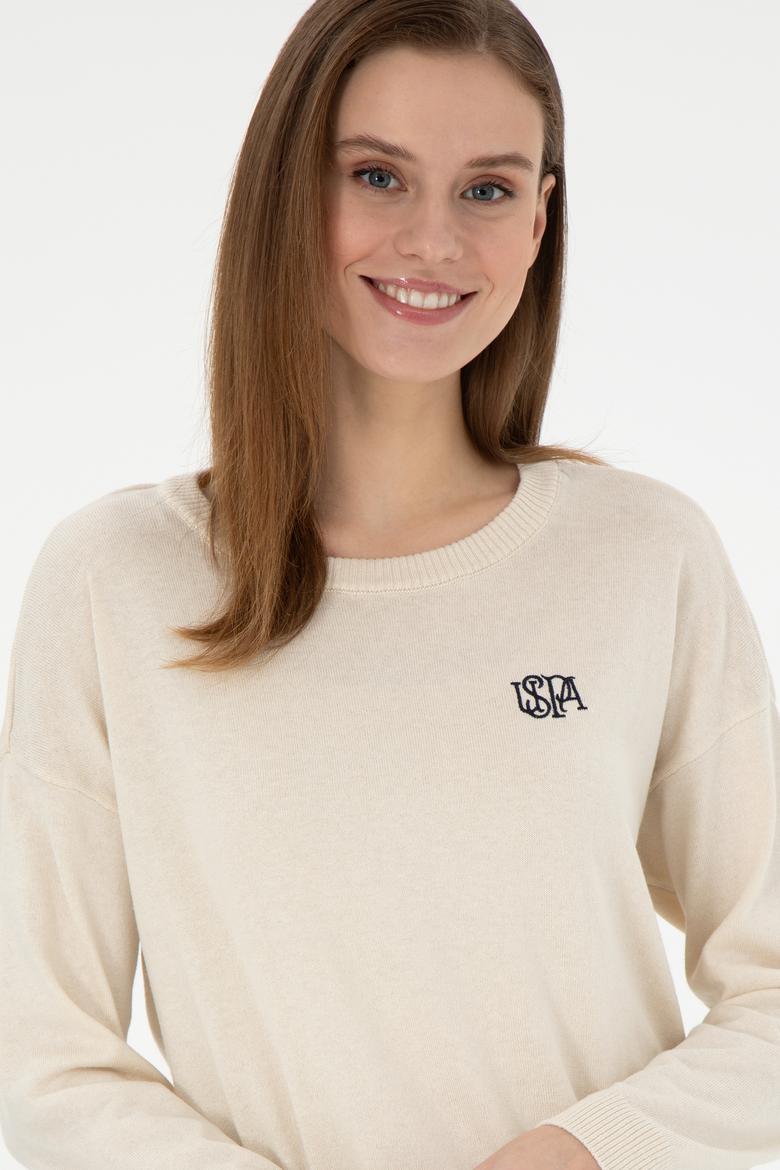 Kadın Krem Melanj Bisiklet Yaka Kazak - 50297132022