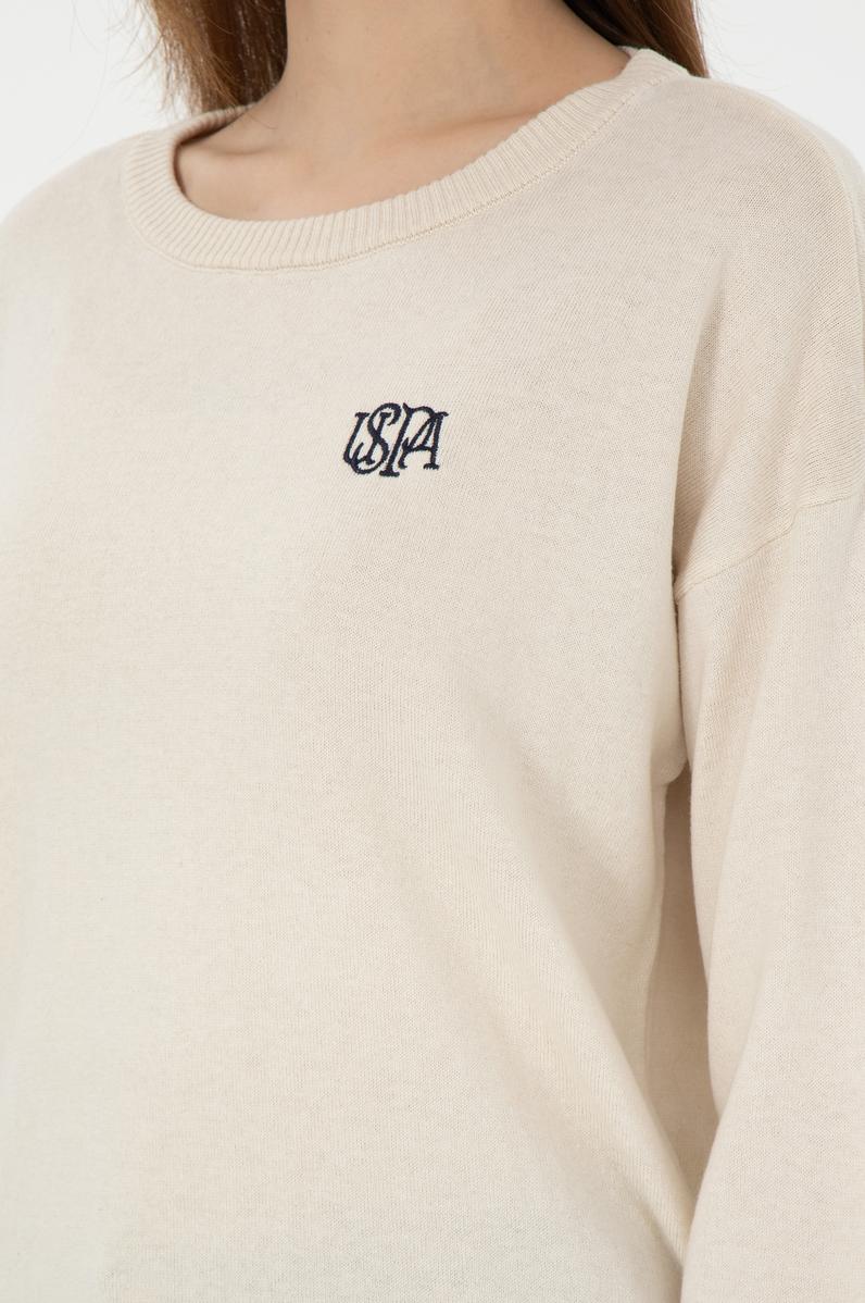 Kadın Krem Melanj Bisiklet Yaka Kazak