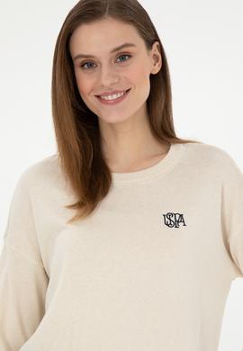 Kadın Krem Melanj Bisiklet Yaka Kazak - 50297132022