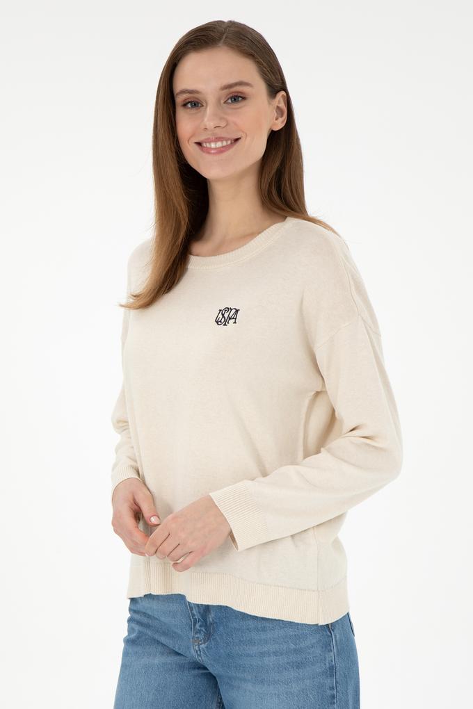 Kadın Krem Melanj Bisiklet Yaka Kazak