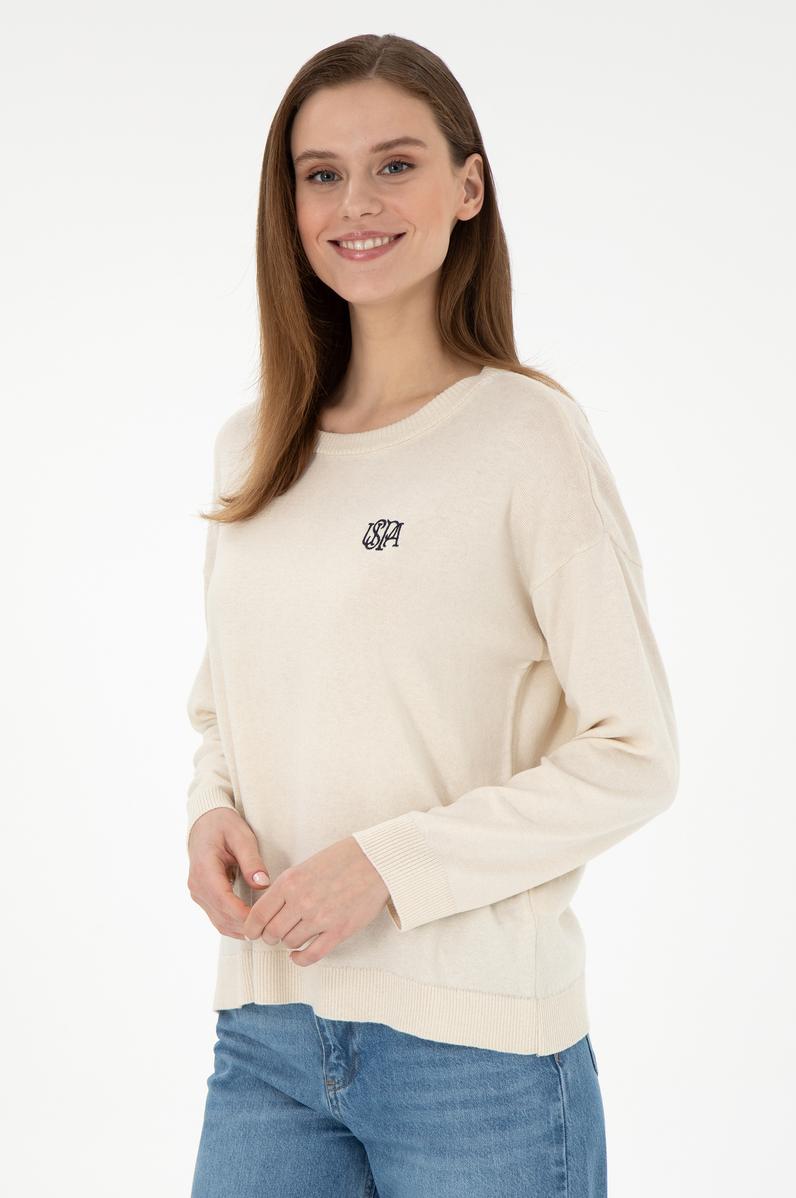 Kadın Krem Melanj Bisiklet Yaka Kazak