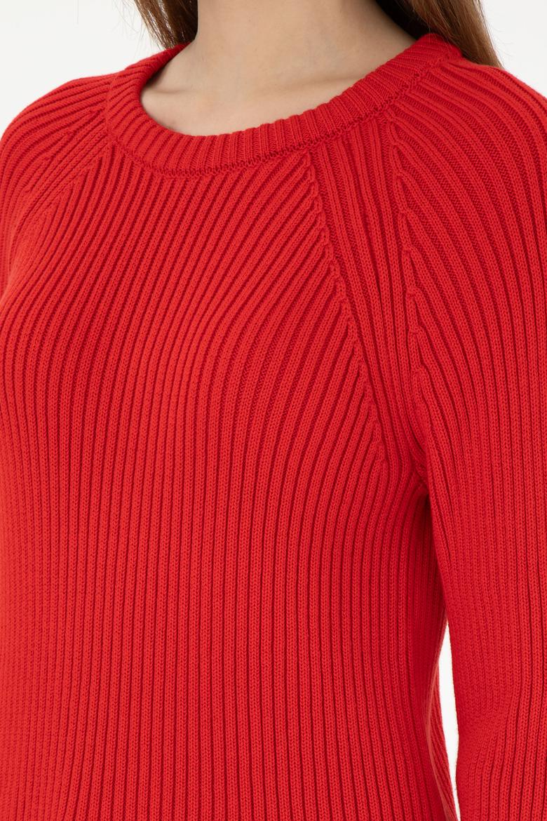 Kadın Kırmızı Bisiklet Yaka Kazak - 50297095038