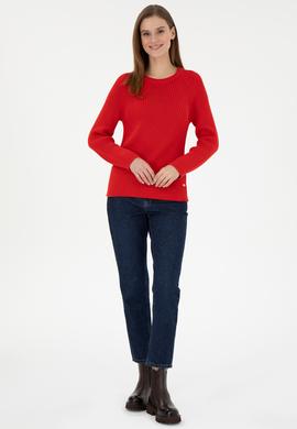 Kadın Kırmızı Bisiklet Yaka Kazak - 50297095038