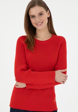 Kadın Kırmızı Bisiklet Yaka Kazak - 50297095038