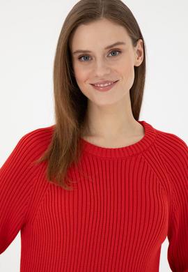 Kadın Kırmızı Bisiklet Yaka Kazak - 50297095038