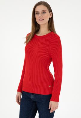 Kadın Kırmızı Bisiklet Yaka Kazak - 50297095038