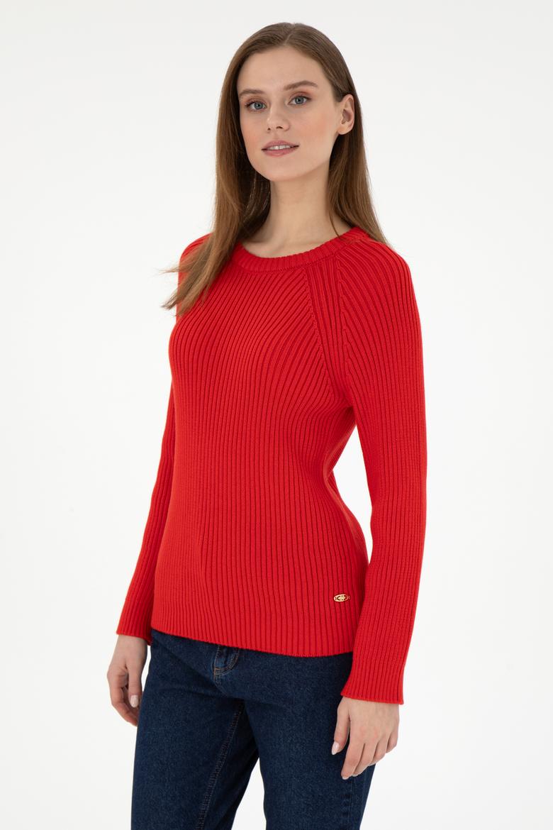 Kadın Kırmızı Bisiklet Yaka Kazak