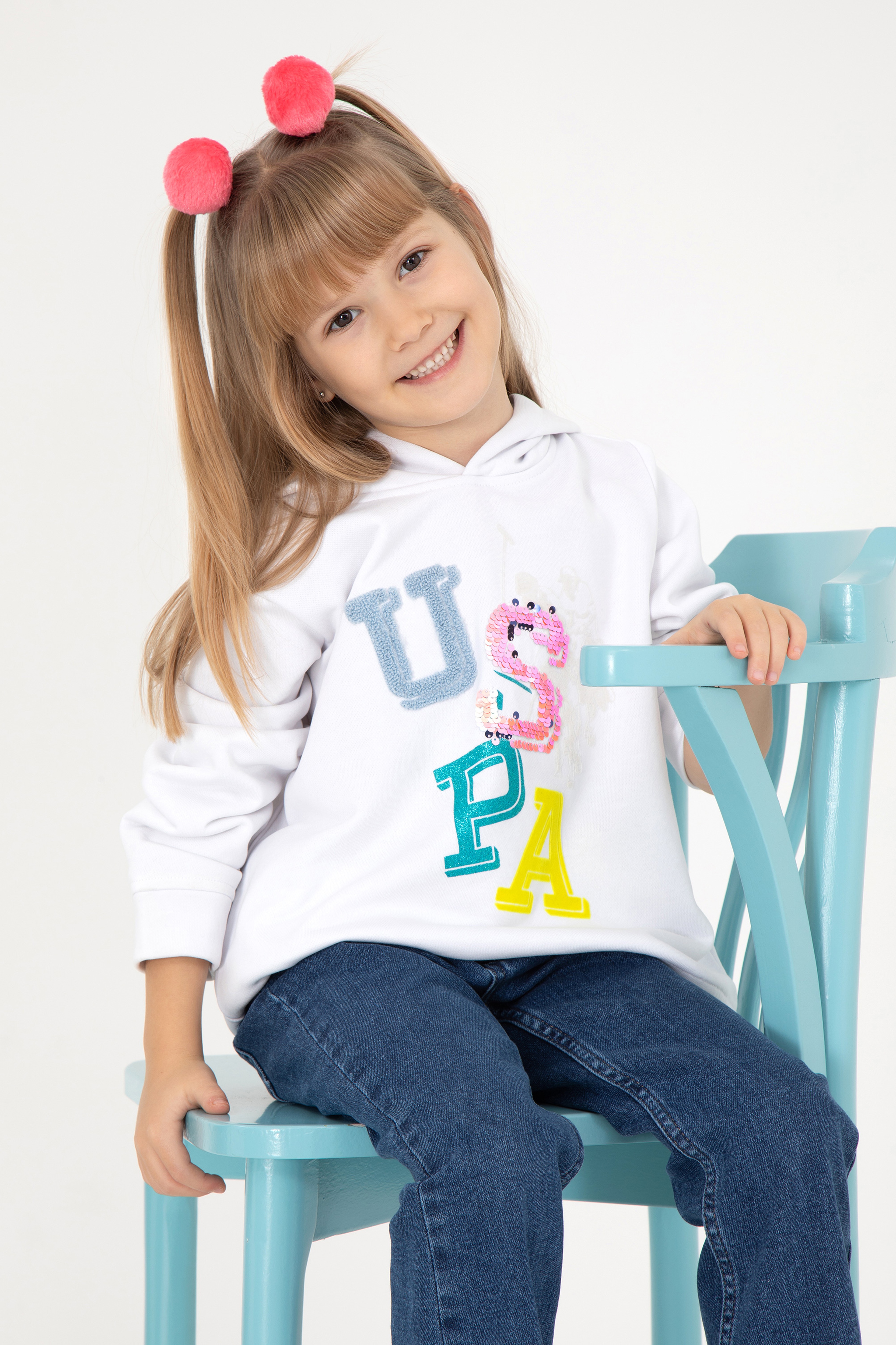 Kız Çocuk Beyaz Kapüşonlu Sweatshirt - Image 1