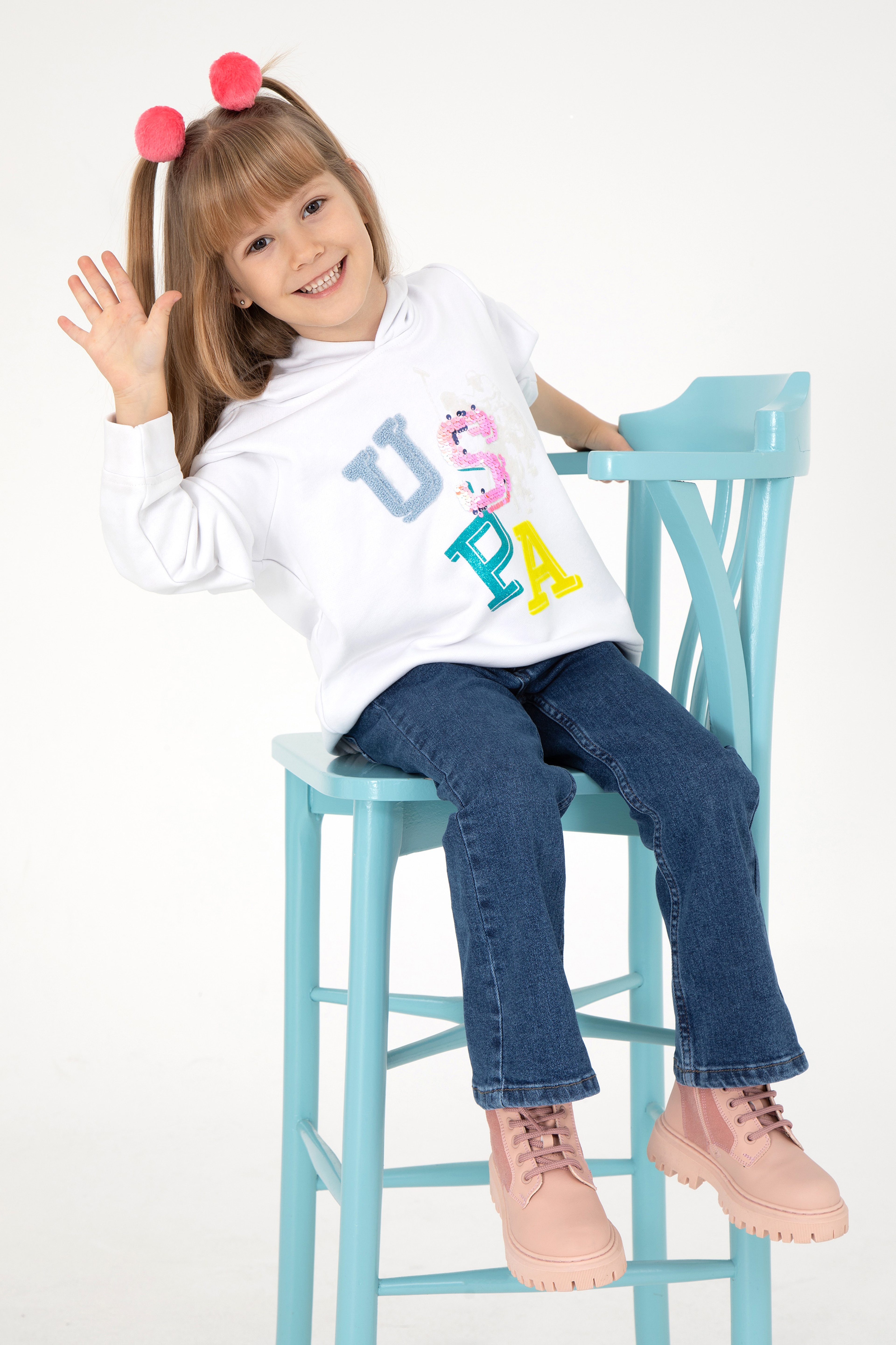 Kız Çocuk Beyaz Kapüşonlu Sweatshirt
