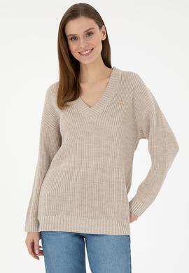 Kadın Taş Melanj V Yaka Kazak - 50297120017