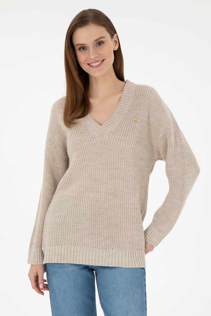 Kadın Taş Melanj V Yaka Kazak