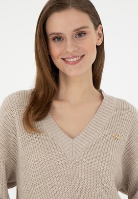 Kadın Taş Melanj V Yaka Kazak - 50297120017