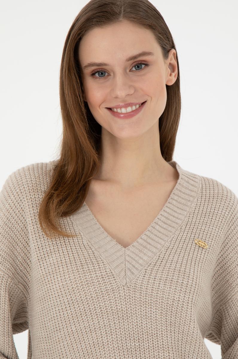 Kadın Taş Melanj V Yaka Kazak