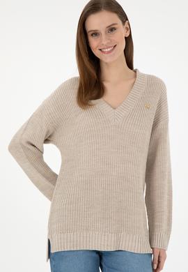 Kadın Taş Melanj V Yaka Kazak - 50297120017