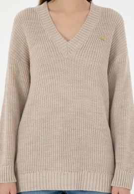 Kadın Taş Melanj V Yaka Kazak - 50297120017