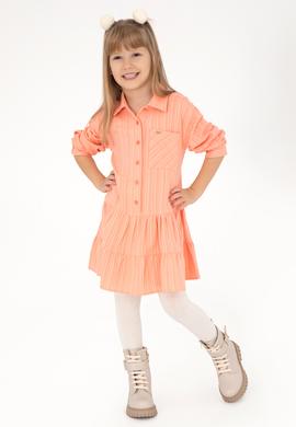 Kız Çocuk Somon Dokuma Gömlek Elbise - 50297418002