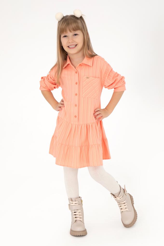 Kız Çocuk Somon Dokuma Gömlek Elbise