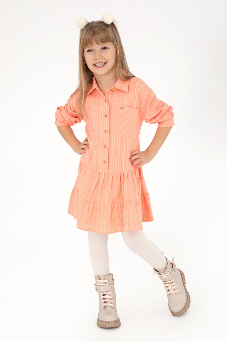 Kız Çocuk Somon Dokuma Gömlek Elbise
