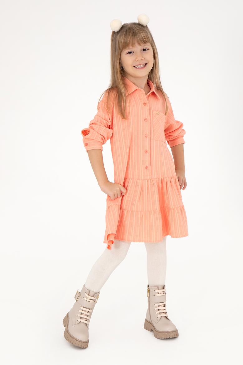 Kız Çocuk Somon Dokuma Gömlek Elbise - 50297418002