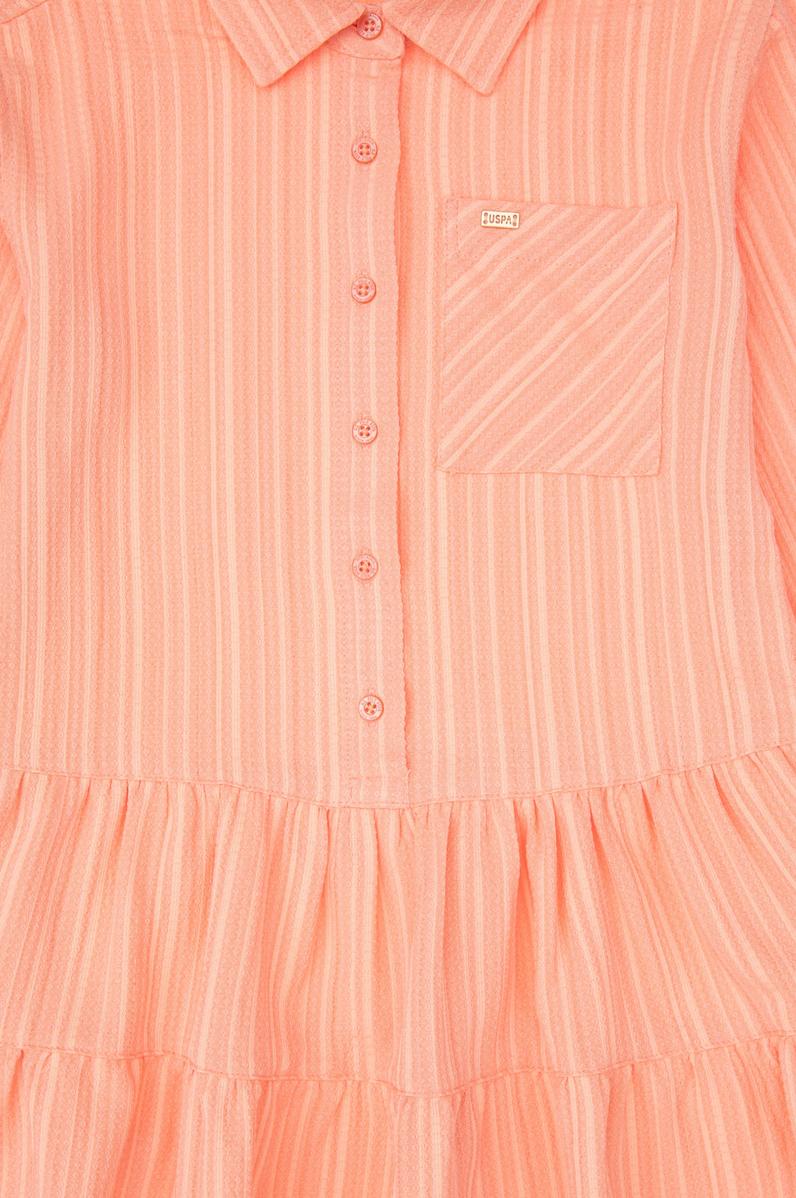 Kız Çocuk Somon Dokuma Gömlek Elbise