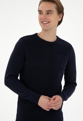 Erkek Slim Fit Bisiklet Yaka Lacivert Kazak - 50293089008