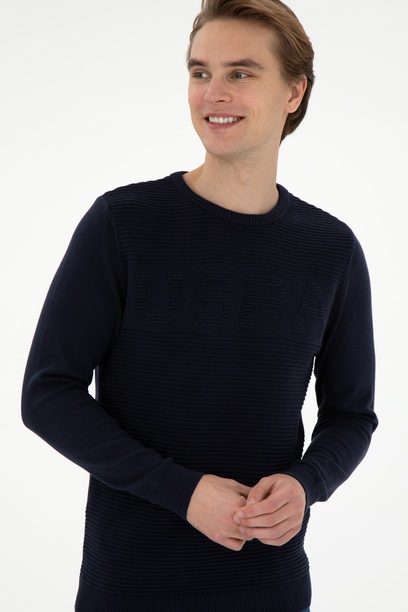 Erkek Slim Fit Bisiklet Yaka Lacivert Kazak