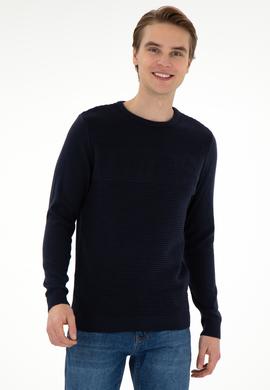 Erkek Slim Fit Bisiklet Yaka Lacivert Kazak - 50293089008