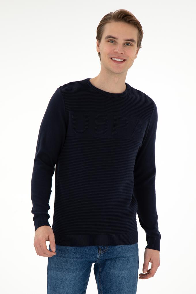 Erkek Slim Fit Bisiklet Yaka Lacivert Kazak