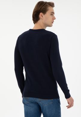 Erkek Slim Fit Bisiklet Yaka Lacivert Kazak - 50293089008