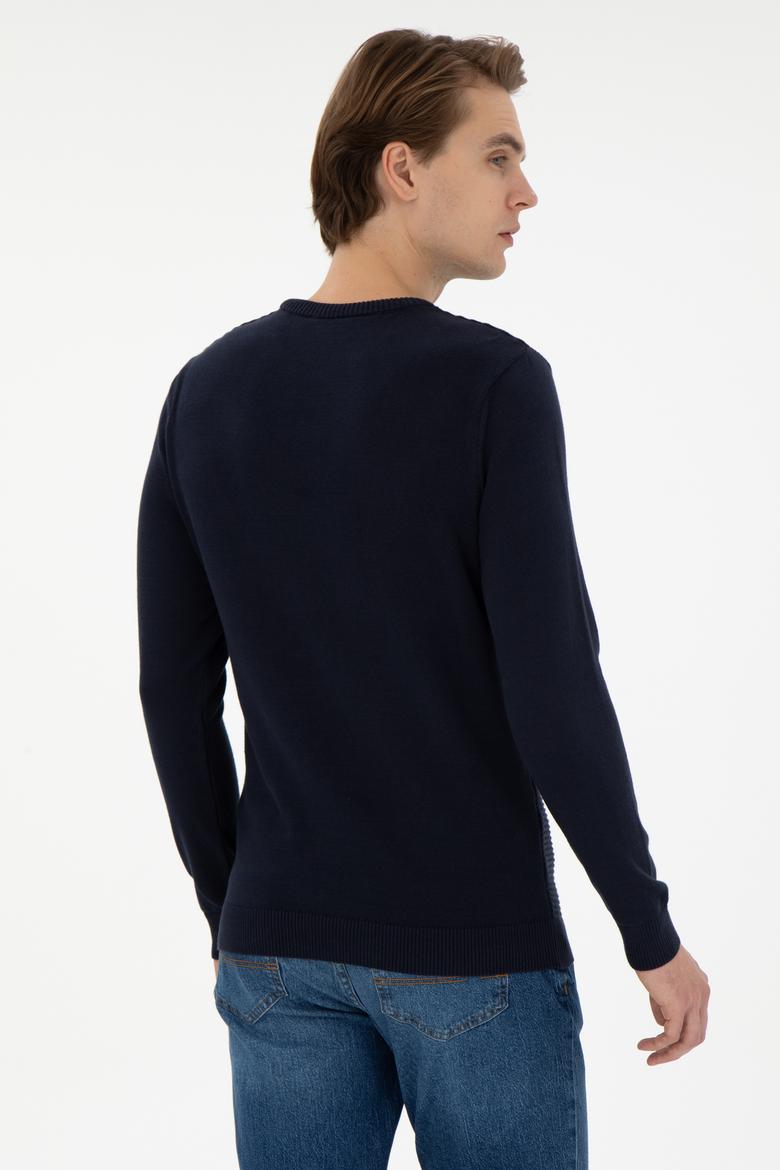 Erkek Slim Fit Bisiklet Yaka Lacivert Kazak - 50293089008