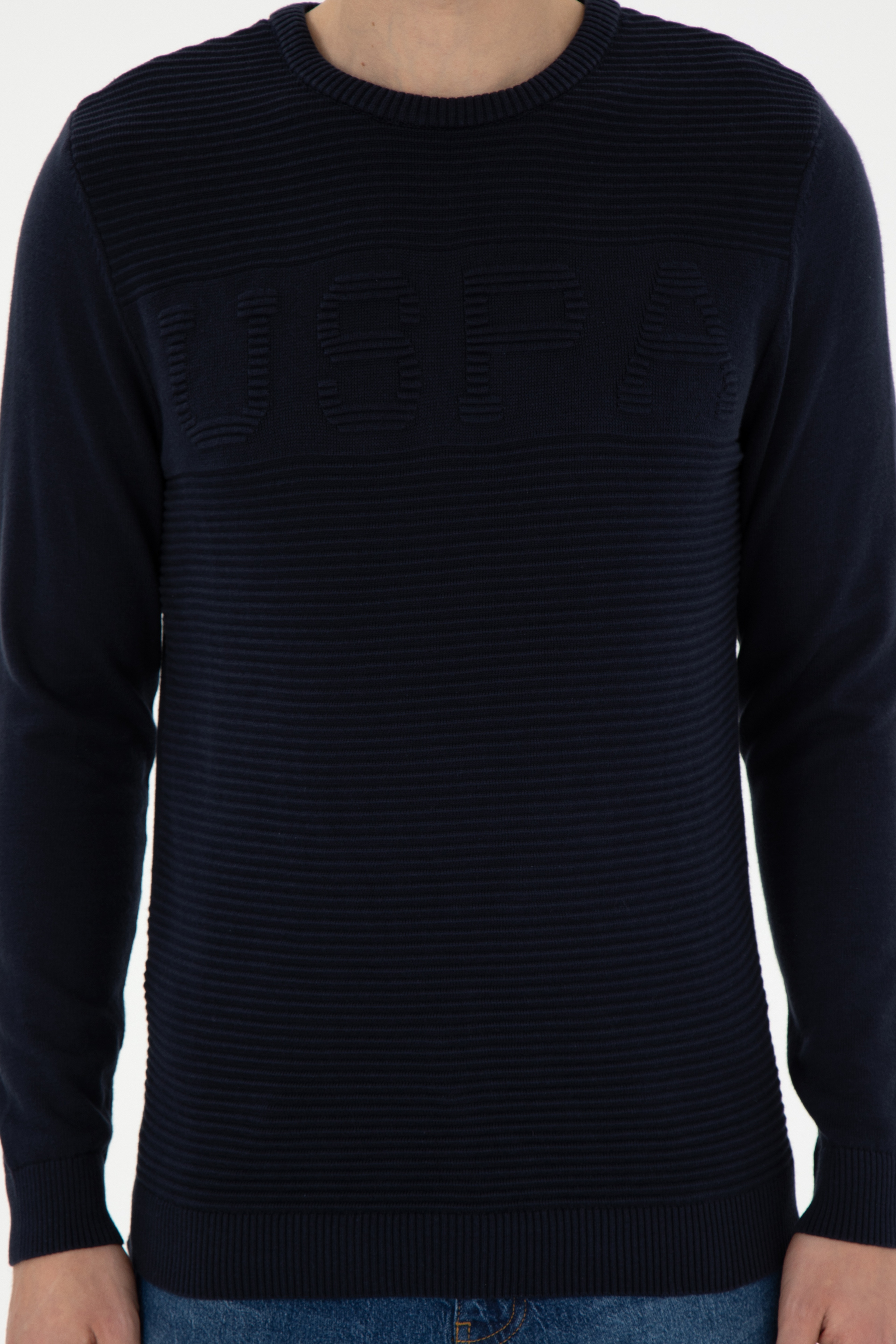 Erkek Slim Fit Bisiklet Yaka Lacivert Kazak