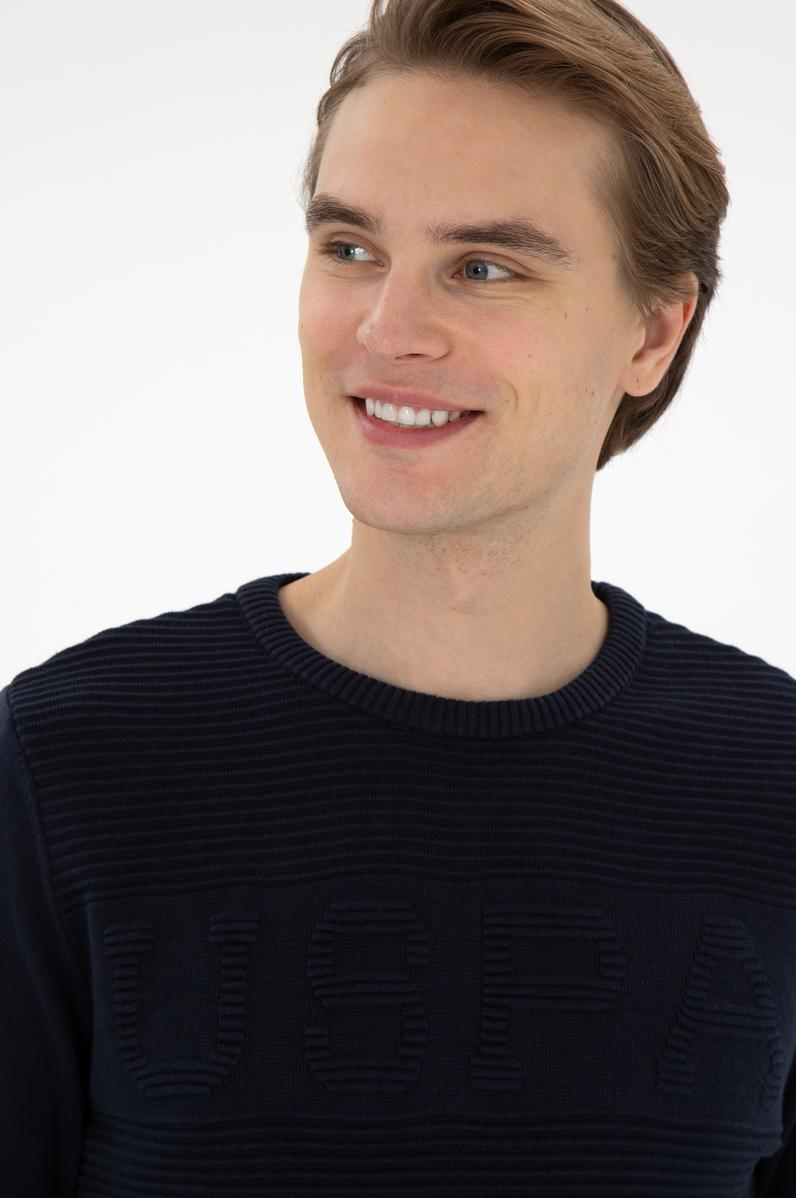 Erkek Slim Fit Bisiklet Yaka Lacivert Kazak