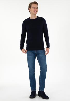 Erkek Slim Fit Bisiklet Yaka Lacivert Kazak - 50293089008