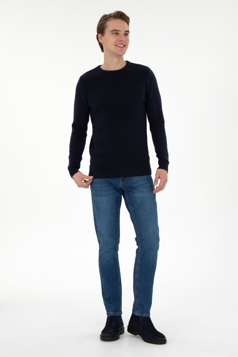 Erkek Slim Fit Bisiklet Yaka Lacivert Kazak - 50293089008