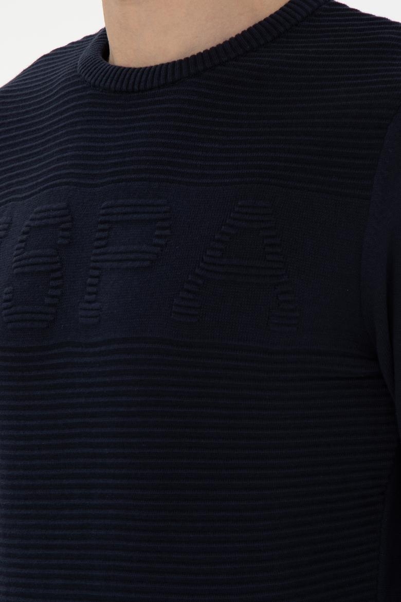 Erkek Slim Fit Bisiklet Yaka Lacivert Kazak - 50293089008