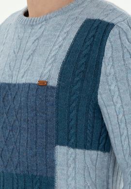 Erkek Regular Fit Bisiklet Yaka Açık Mavi Kazak - 50292678003