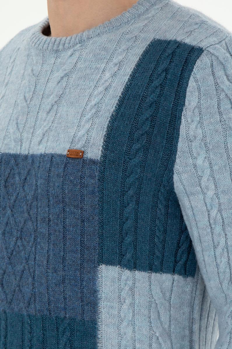 Erkek Regular Fit Bisiklet Yaka Açık Mavi Kazak