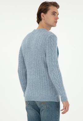 Erkek Regular Fit Bisiklet Yaka Açık Mavi Kazak - 50292678003