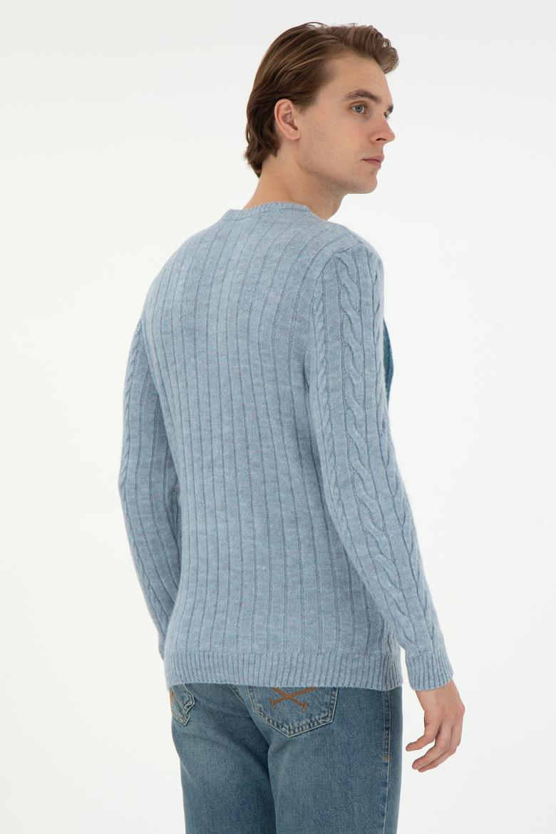 Erkek Regular Fit Bisiklet Yaka Açık Mavi Kazak - 50292678003