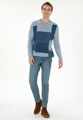 Erkek Regular Fit Bisiklet Yaka Açık Mavi Kazak - 50292678003