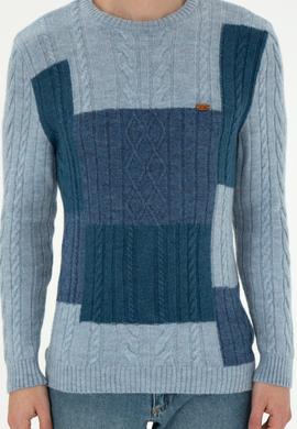 Erkek Regular Fit Bisiklet Yaka Açık Mavi Kazak - 50292678003