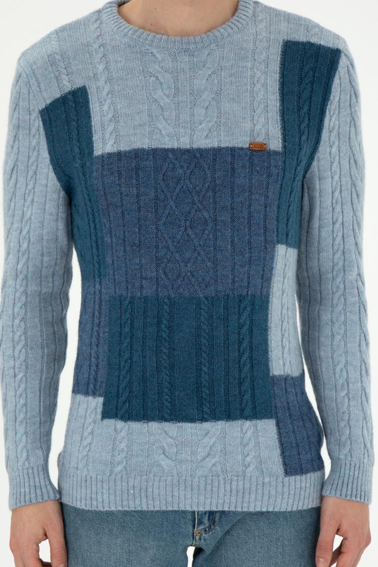 Erkek Regular Fit Bisiklet Yaka Açık Mavi Kazak - 50292678003