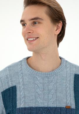 Erkek Regular Fit Bisiklet Yaka Açık Mavi Kazak - 50292678003