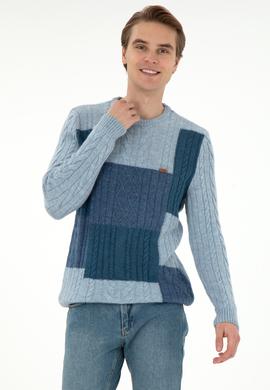 Erkek Regular Fit Bisiklet Yaka Açık Mavi Kazak - 50292678003