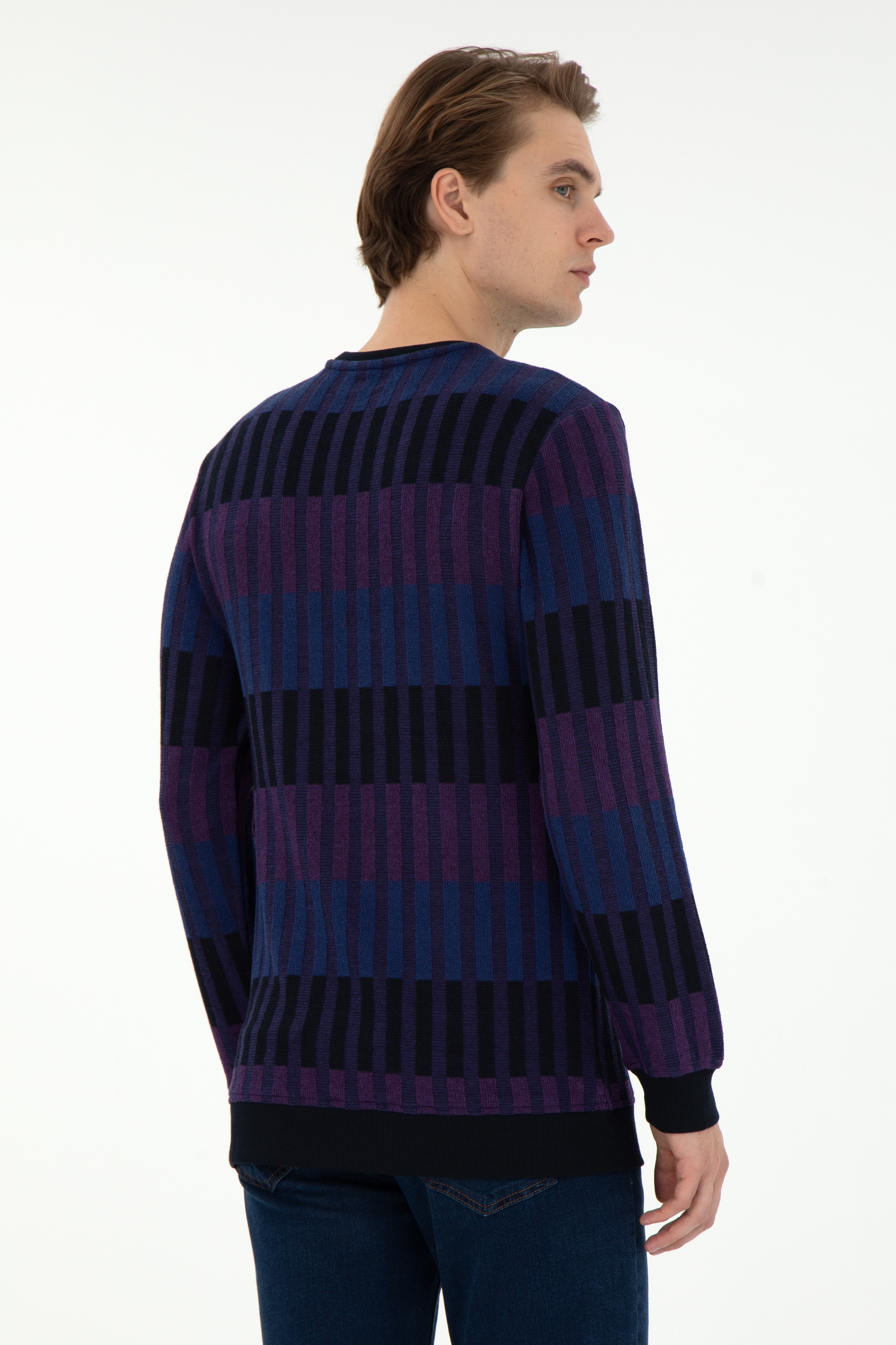 Erkek Regular Fit Bisiklet Yaka Mor Sweatshirt