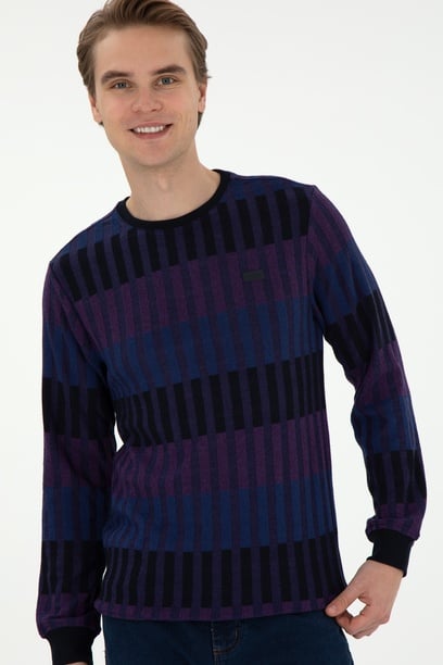 Erkek Regular Fit Bisiklet Yaka Mor Sweatshirt