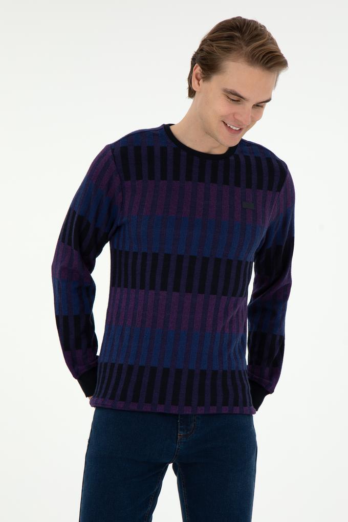 Erkek Regular Fit Bisiklet Yaka Mor Sweatshirt